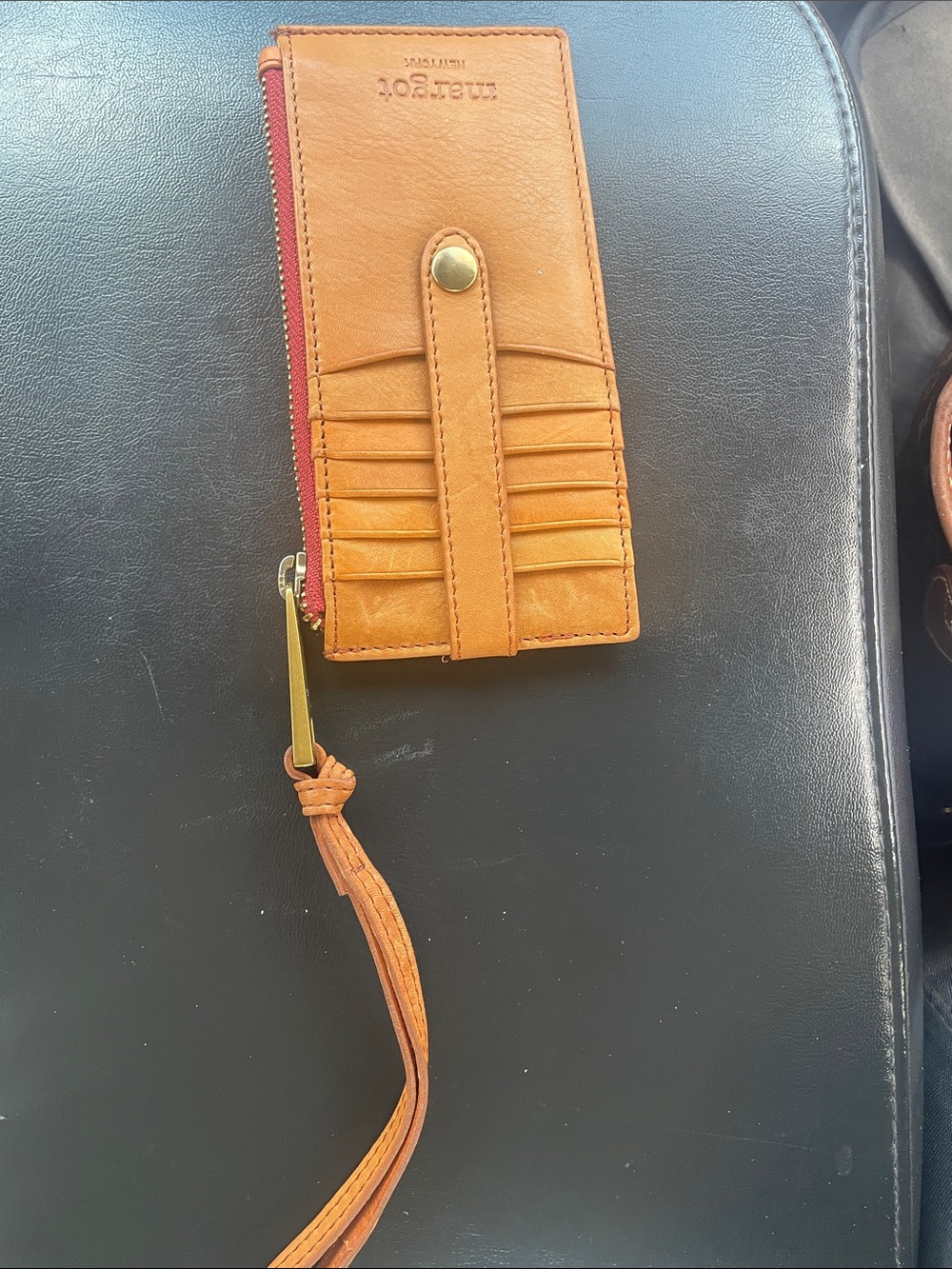 Tan Leather Wristlet Card Holder with Zip margot NewYork never used like new